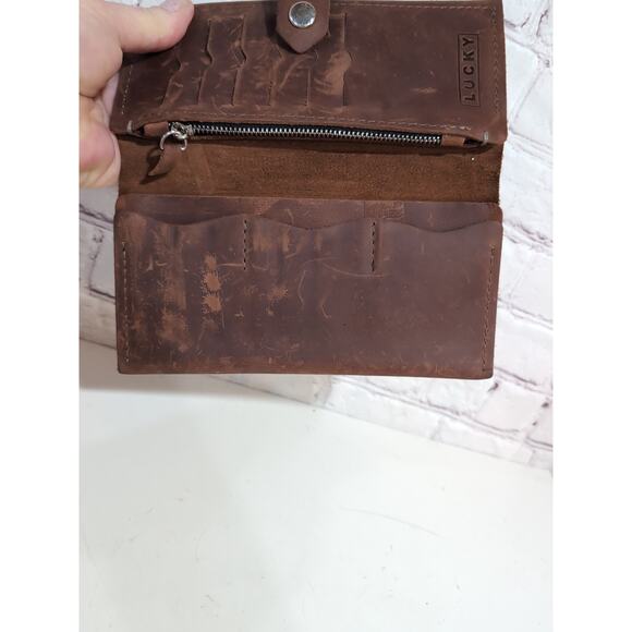 Lucky Handmade Wallet Heavy Brown Nubuck Distressed Leather Folding - Picture 6 of 10
